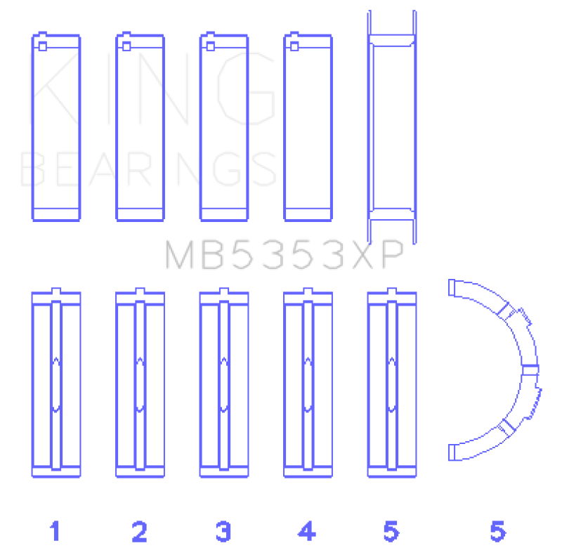 King Ford 281 4.6L SOHC 16V (Size .025) Crankshaft Main Bearings (Set of 5)