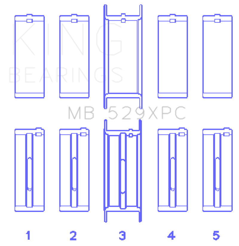 King Ford 260CI/289CI/302 5.0L Windsor Coated Crankshaft Main Bearing Set of 5 (Size .001)
