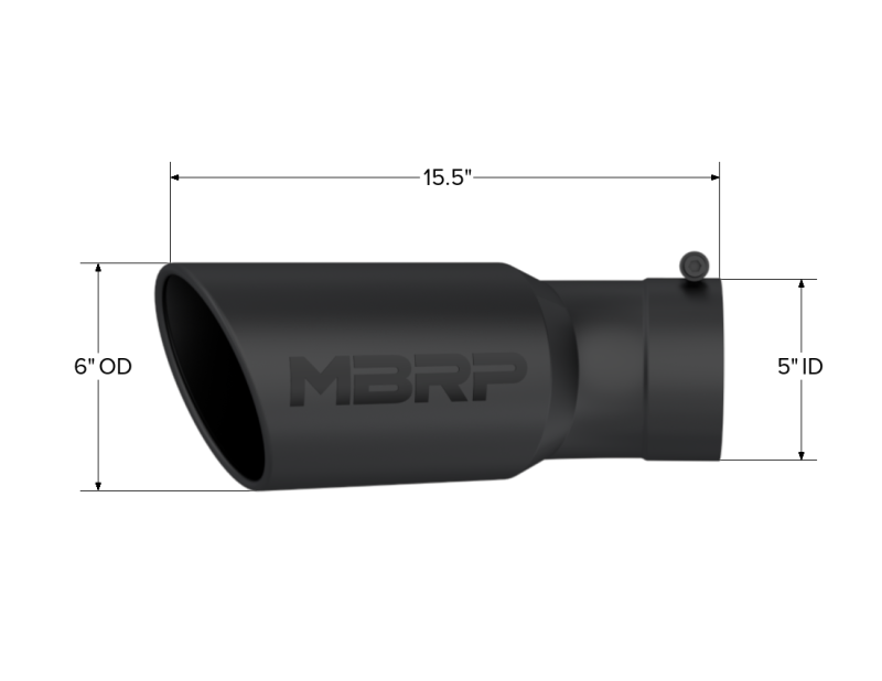 MBRP Universal Tip 6in OD 5in Inlet 15.5in Length 30 Deg Bend Angled Rolled End Black